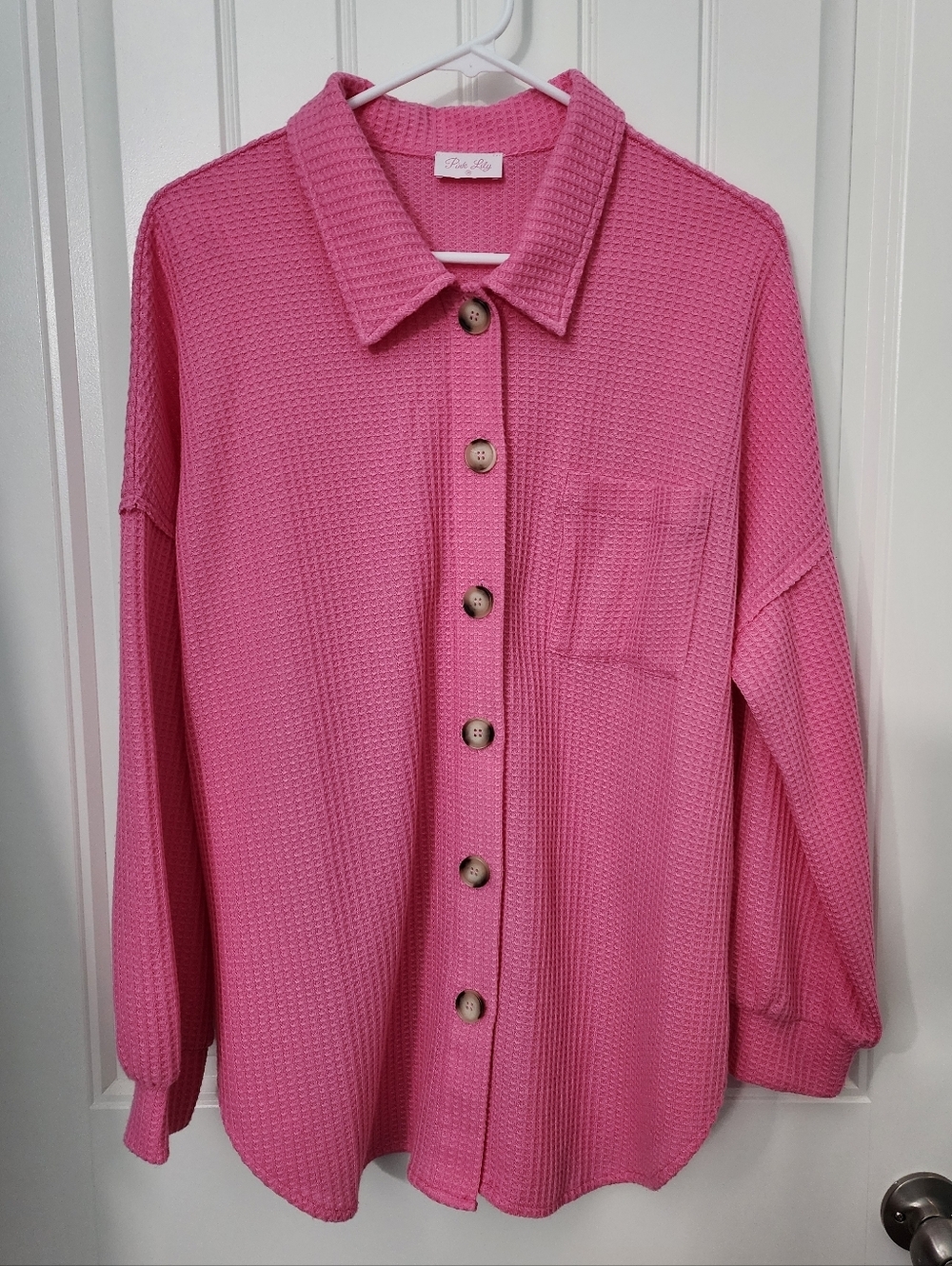 Pink Lily Need A Little More Hot Pink Waffle Shacket, Size Medium